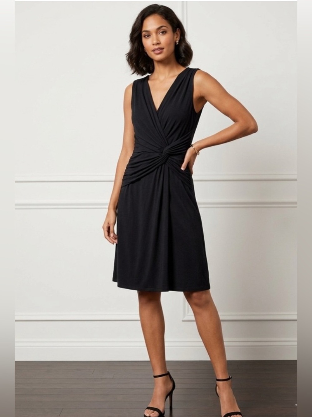 Velvet Graham Spencer Black Matte Jersey Knot Front Twist Dress